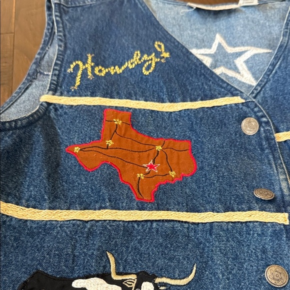VINTAGE Texas RHYTHM BLUE WOMEN'S BLUE DENIM VEST XL - Picture 4 of 13